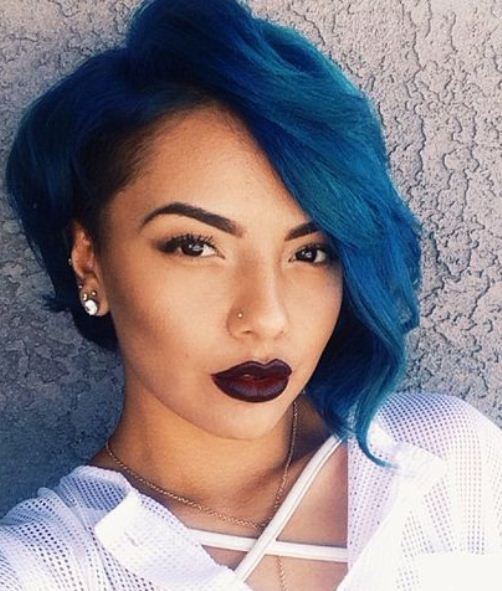 African American Pastel Blue Hairstyle-Short Black Hairstyles
