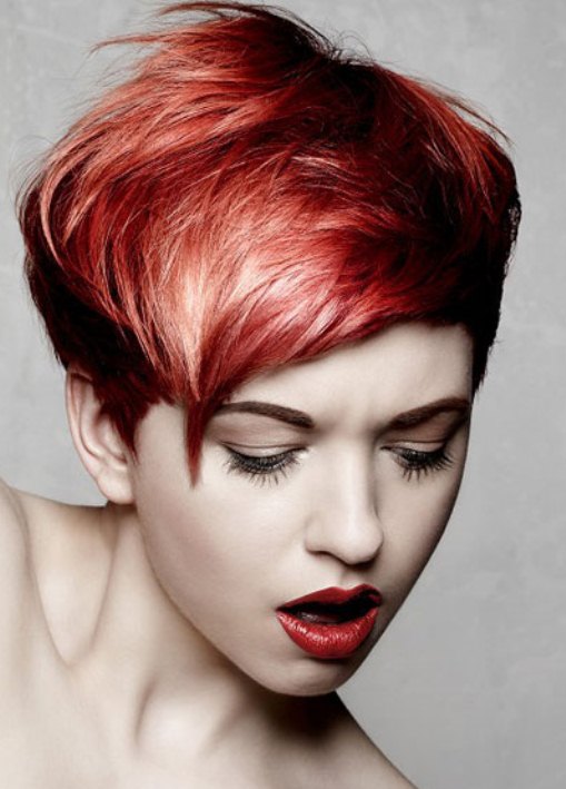 Deep Red Half Pixie Half Bob-Asymmetric Haircuts