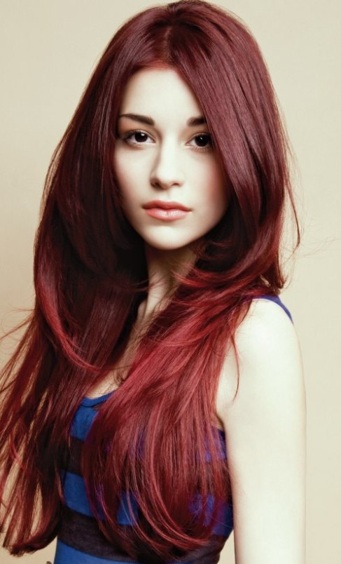 Deep Red Layered Hair- Layered Hairstyles for Long Hair