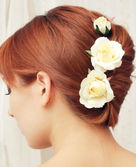 French Roll with Flowers-Hairstyles for Medium Hair