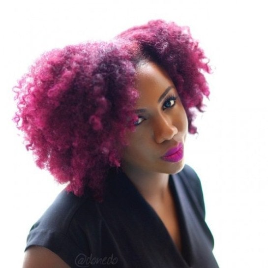 Heart-Shaped Purple Afro Natural Hairstyles