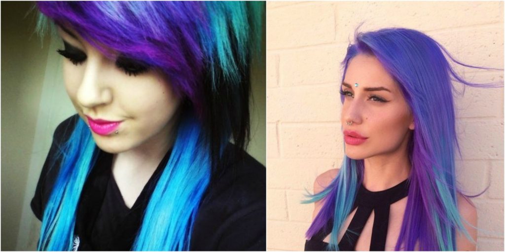 Purple Teal emo hairstyles for girls