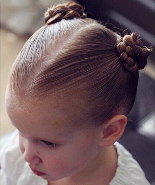 Sleek and Formal Double Bun Hairstyles for Little Girls