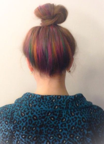 Top Knot with Peekaboo Rainbow Highlights-Top Knot Hairstyles