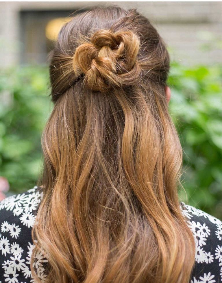 flower braided bun hairstyles for long hair 