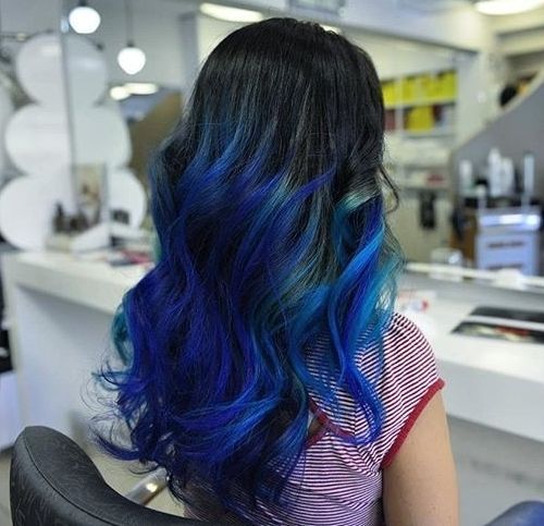 Vibrant blue black ombre hair color