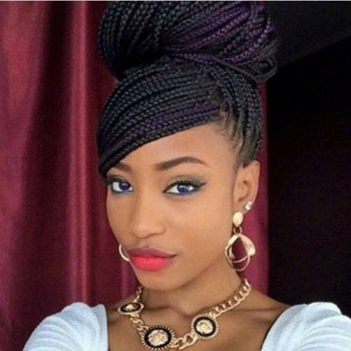 Side swept Box braids updo hairstyles