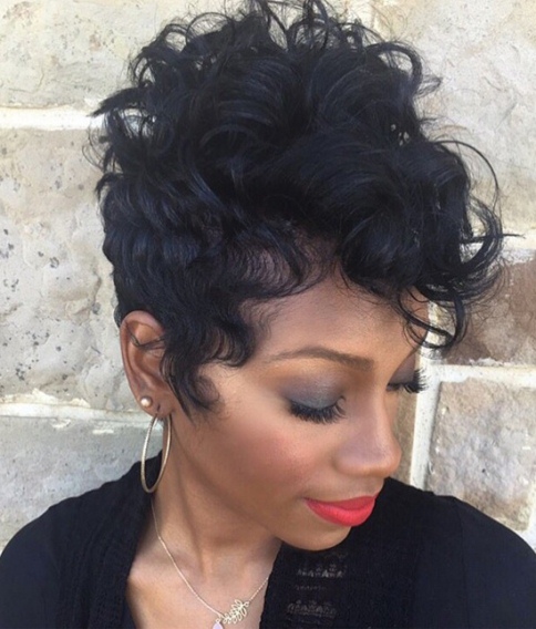 African American Curly Pixie with Bangs-Pixie Haircuts with Bangs