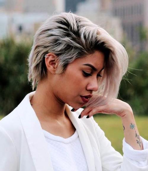 Angled Two-Tone Short and Sassy Hairstyle Grey Highlights