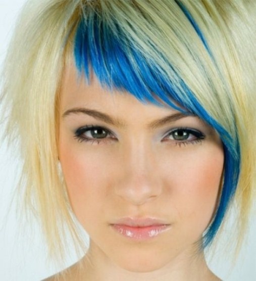 Asymmetric Haircut with Blue Streaks- Hairstyles for Girls