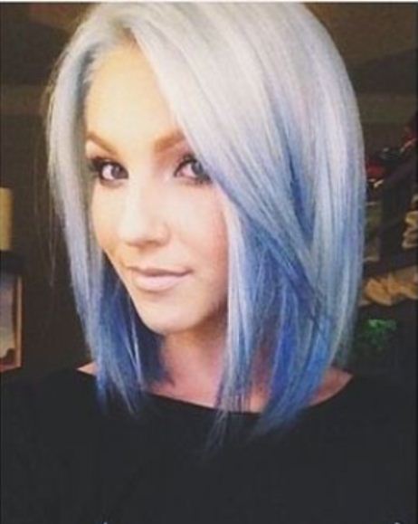 Blue and Silver Angled Bob Haircuts