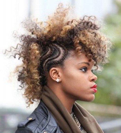 Curly Highlighted Natural Hair Mohawk Hairstyles