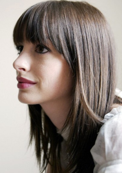 Dark and Straight Layered Haircut with Bangs- Long layered haircuts with bangs