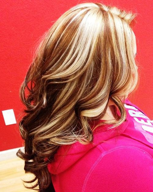 Grecian Curls with Brown Highlights Chunky Highlights