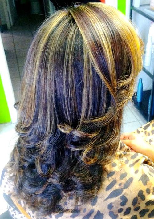 Curled with Gold Waves Chunky Highlights