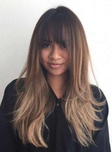 Long Subtle Layers and Highlights- Long layered haircuts with bangs