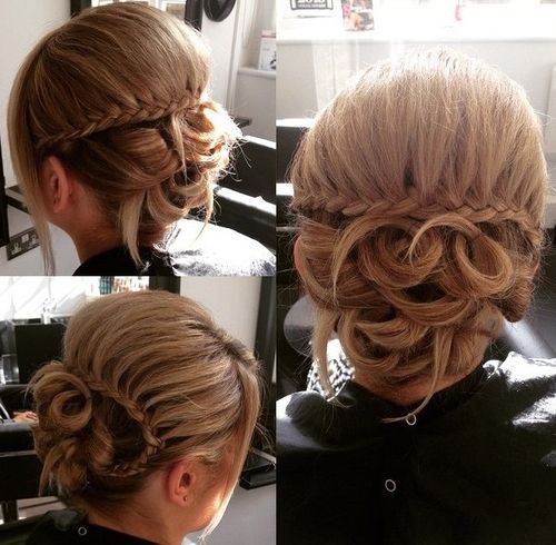 Looped Updo with Waterfall Braid Updos for Thin Hair