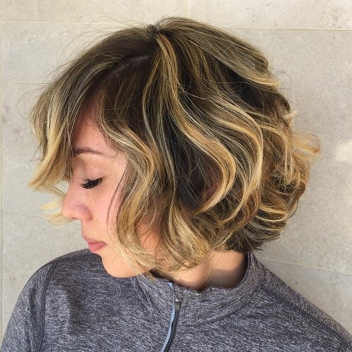 Melted Highlights Curly Bob Hairstyle