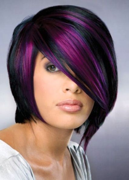 Purple With Blonde Highlights Bob Cut