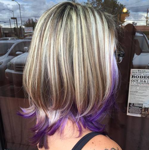 Purple Highlights with Feathered Tips