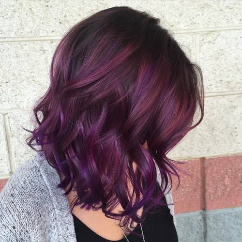 Radiant Purple and Burgundy Curls Purple Highlights