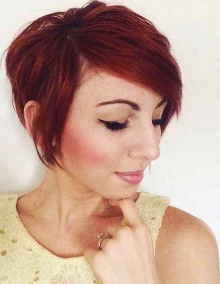 Red Hair with Long Bangs- Short Pixie haircuts