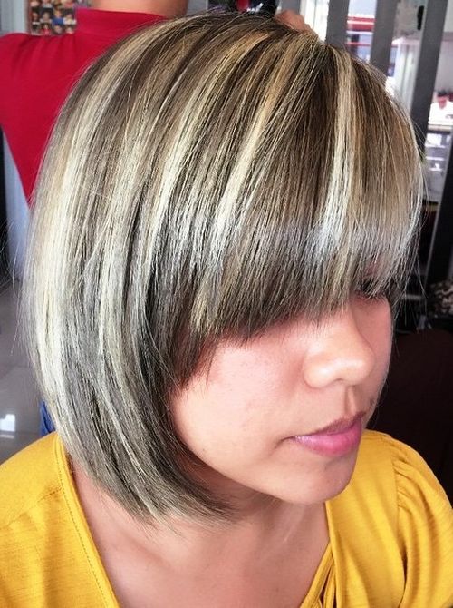 Short Rounded Bob Grey Highlights