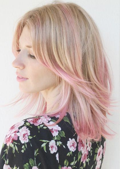 Side Bangs with Pink Highlights- Long bob with bangs