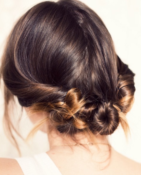 Three Twisted Buns- Hairstyles for short hair