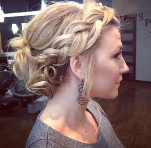 Updo with Crown Braid Medium Curly Hairstyles
