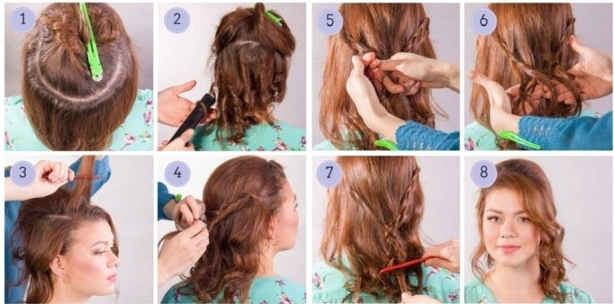 Wavy A-line hairstyle with a bouffant for Round Faces