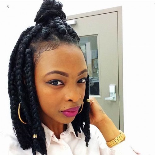 Medium length Box braids updo hairstyles