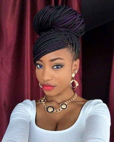 High side swept big box braids bun 