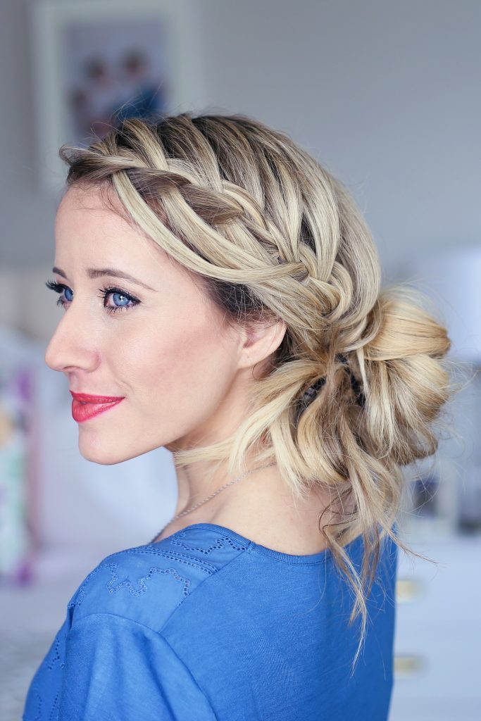 Cascading Fishtail braid hairstyles Bun 