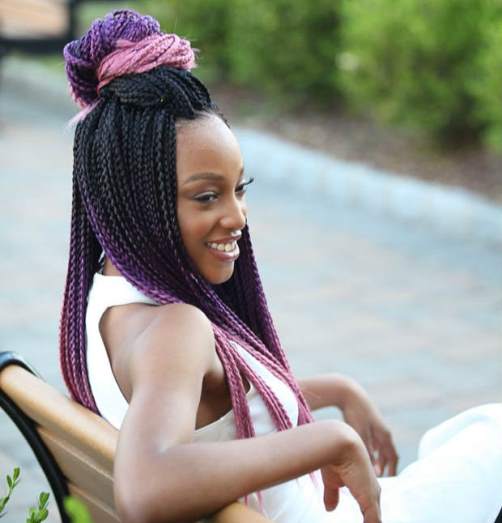 pink and ombre Box braids updo hairstyles