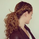 Side braided pony hairstyle for thick curly hair