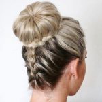 High Messy Bun with Back French Braid Messy Updos for Long Hair