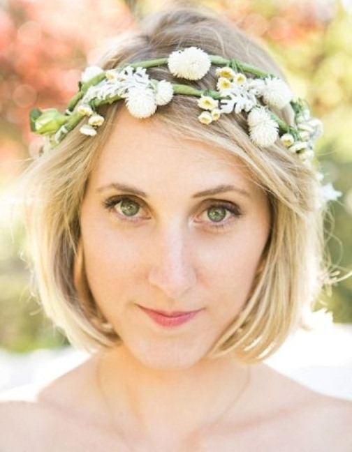 Straight Blunt with Flowery Tiara beach wedding hairstyles 