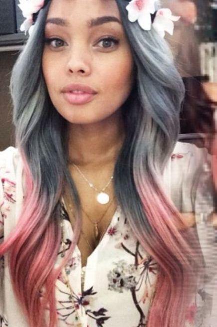 12.) White Top with Pink Ombre grey hair trend