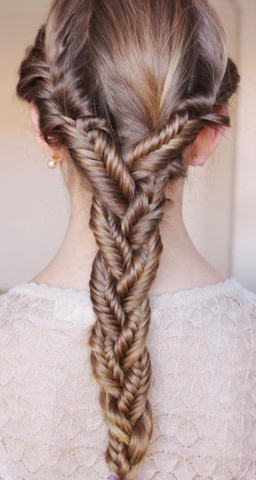Triple fishtail Hairstyles for Long Thick Hair