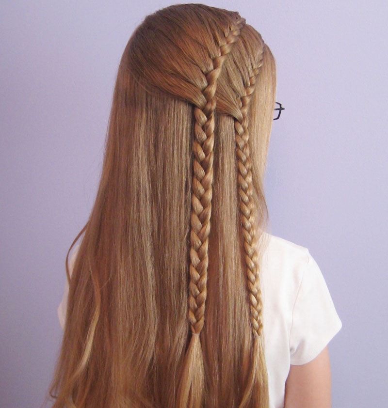 Double Braid with Flowing Hair two French braid hairstyles