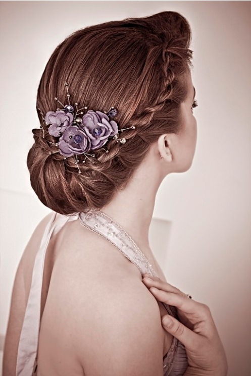 Braided Updo with Flowers hairstyles for brides and bridesmaids