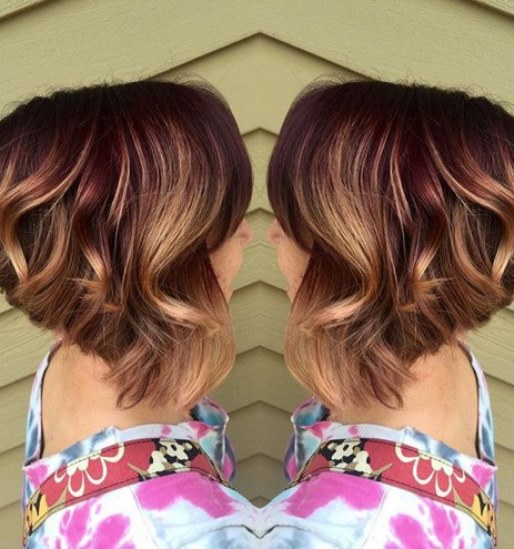 Angled Cut with Warm Hues- brown Balayage short hair looks