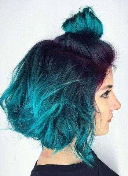 Blue Green Ombre Bob- blue ombre hairstyles