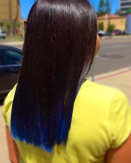 Blue Ombre with Barely Dipped Tips- Blue ombre hairstyles