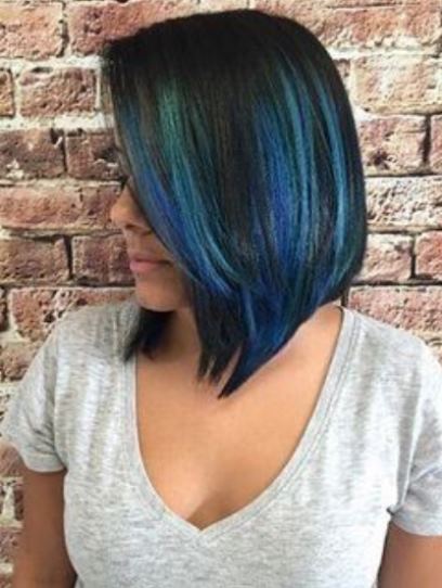 Blue Royal Highlights Dark Hair- Pastel blue hairstyles