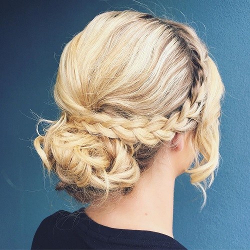 Braided Crown Bun Hairstyles for Wedding Guests