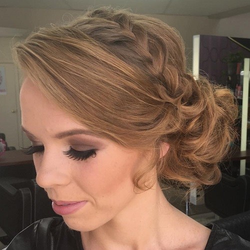 Braided Crown and Curly Bun Side Bun Hairstyles