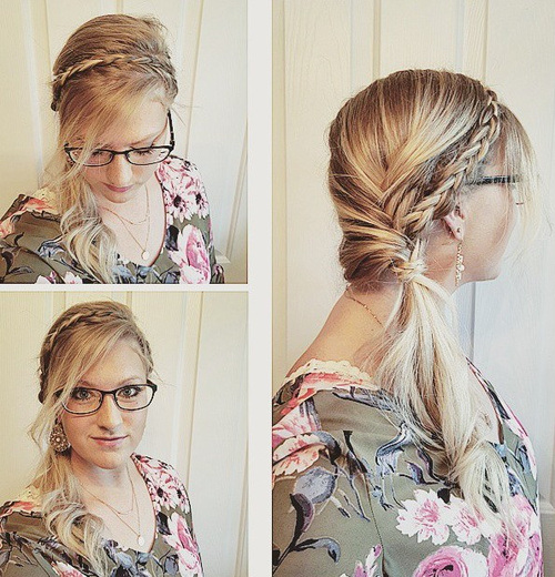 Braided Headband Hairstyle Ponytails with Bangs