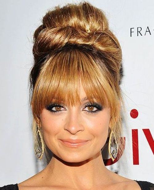 Bun and Rounded Bangs Casual Updos for Long Hair